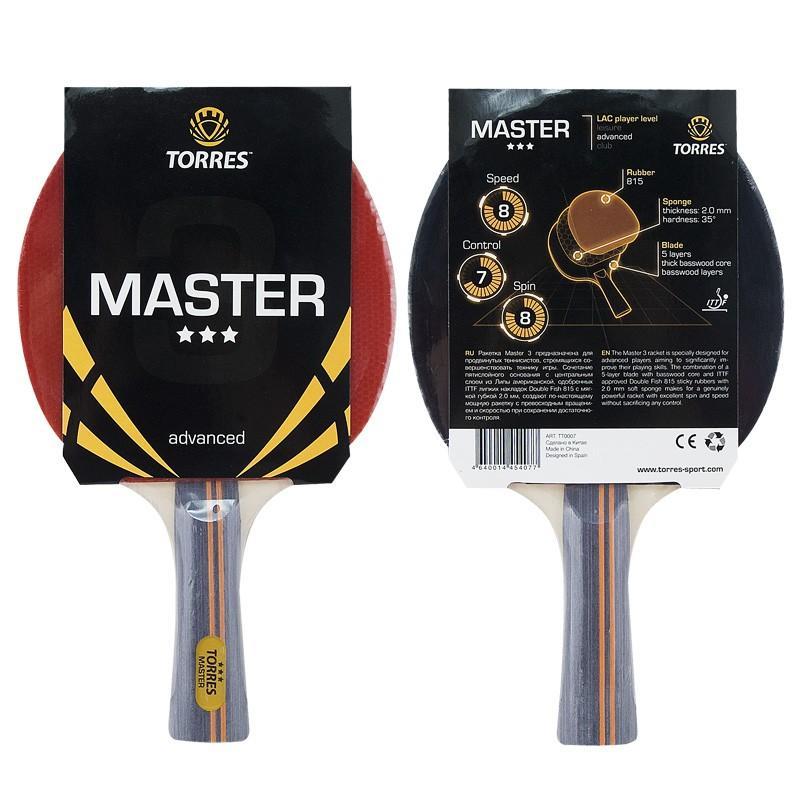 Ракетка для н/т TORRES Master 3*, арт.TT0007, для тренировок, накладка 2,0 мм, конич. ручка Ракетка для н/т TORRES Master 3*, арт.TT0007, для тренировок, накладка 2,0 мм, конич. ручка