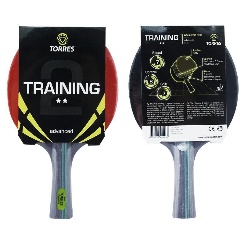 Ракетка для н/т TORRES Training 2*, арт.TT0006, для любителей, накладка 1,5 мм, конич. ручка Ракетка для н/т TORRES Training 2*, арт.TT0006, для любителей, накладка 1,5 мм, конич. ручка